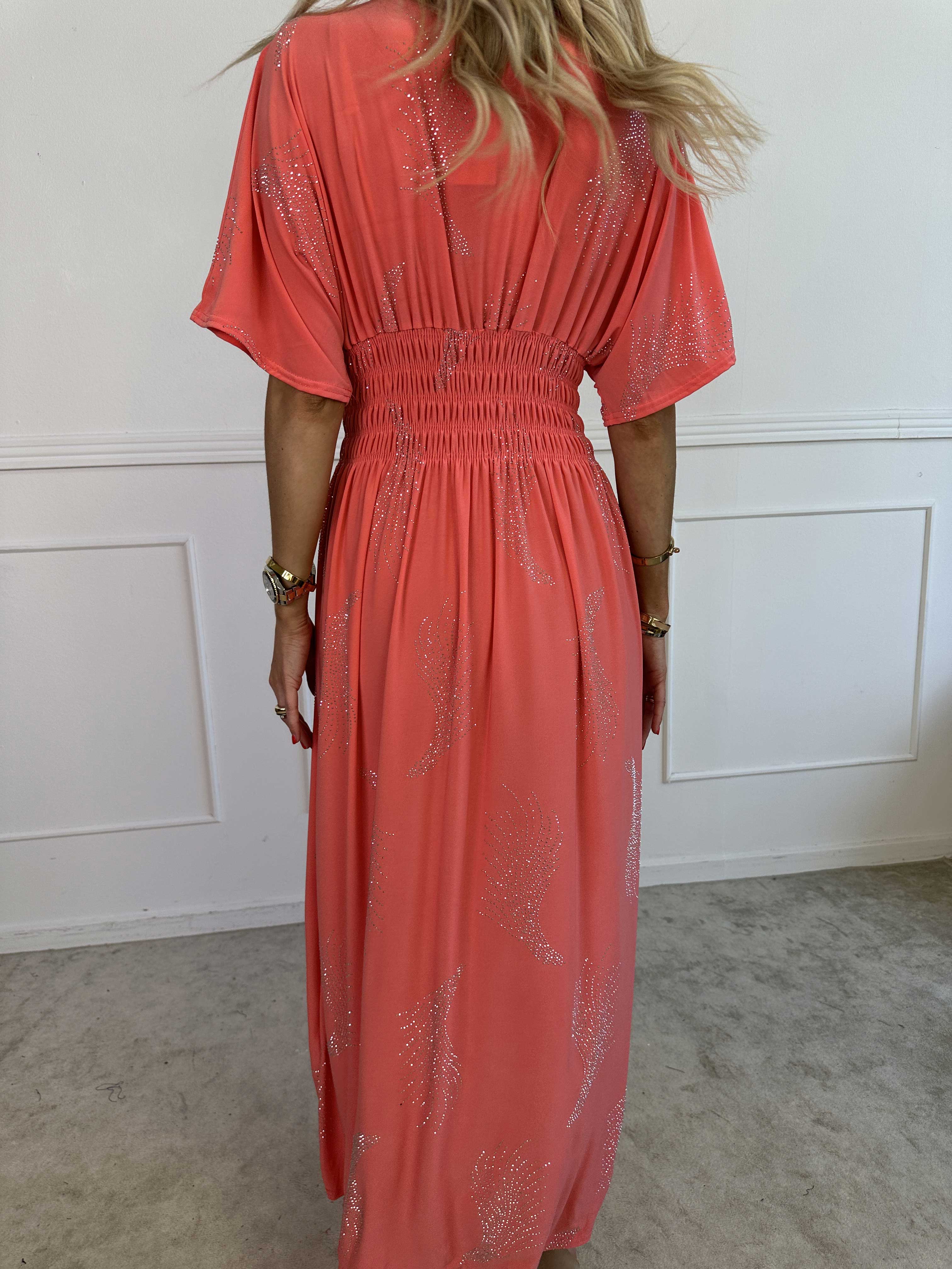 Pams Leaf Crystal - Lang elastisk kjole med mønster af similisten